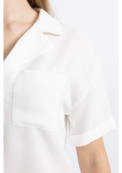 Coool Oversize Geniş Kalıp Pijama Yaka Kısa Kollu Gömlek C3751AX24SP
