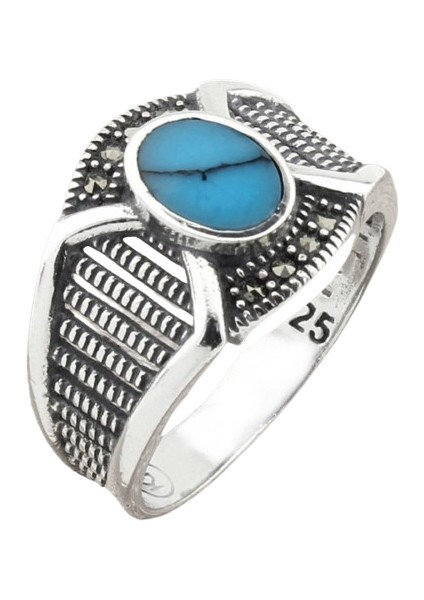 Erkek Yüzük Gümüş 925 Markazit Taşlı