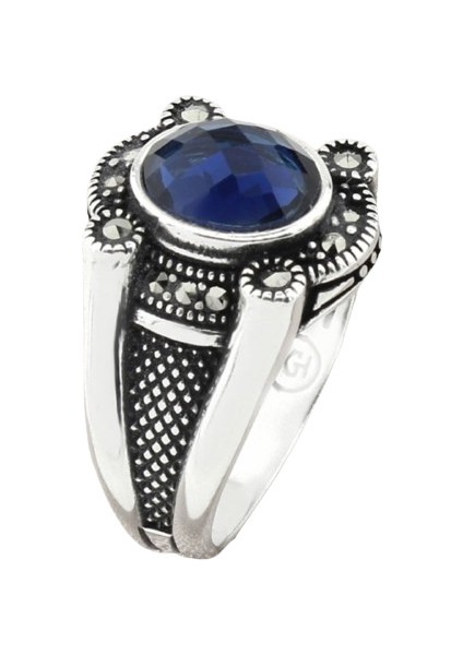 Erkek Yüzük Gümüş 925 Markazit Taşlı