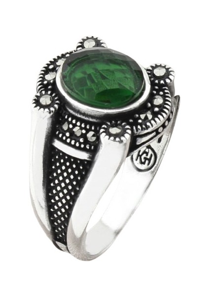 Erkek Yüzük Gümüş 925 Markazit Taşlı