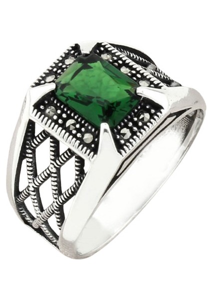 Erkek Yüzük Gümüş 925 Markazit Taşlı