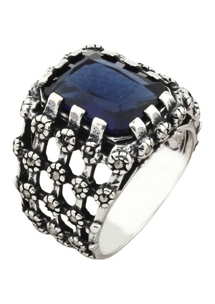 Erkek Yüzük Gümüş 925 Markazit Taşlı