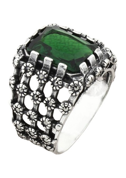 Erkek Yüzük Gümüş 925 Markazit Taşlı