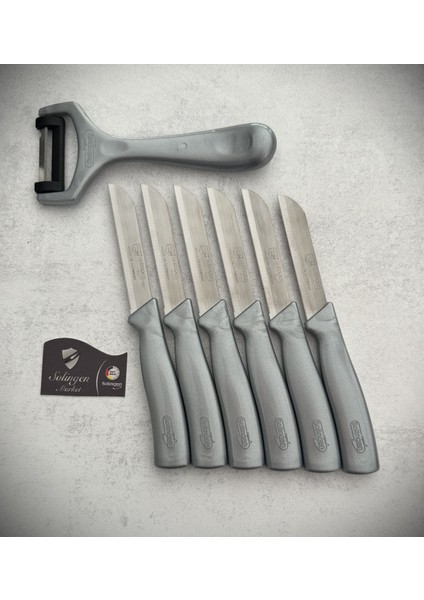 Işıltılı Meyve ve Sebze Bıçağı ve Soyacak 7'li Gri