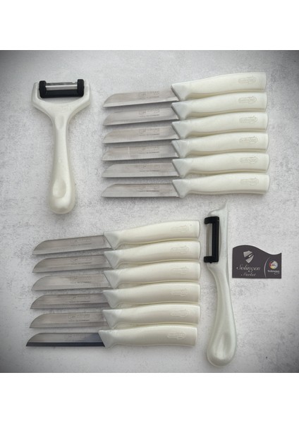 Işıltılı Meyve ve Sebze Bıçağı ve Soyacak 14'lü Beyaz