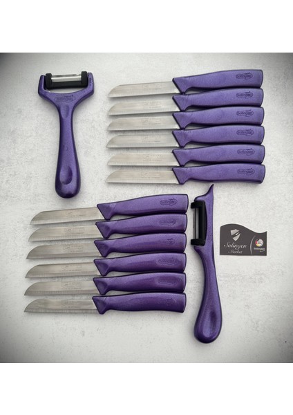 Işıltılı Meyve ve Sebze Bıçağı ve Soyacak 14'lü Mor