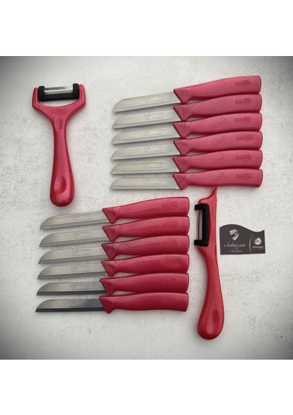 Işıltılı Meyve ve Sebze Bıçağı ve Soyacak 14'lü Pembe