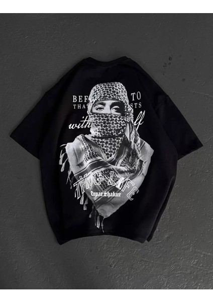 Baskılı Oversize T-Shirt - Siyah modelleri