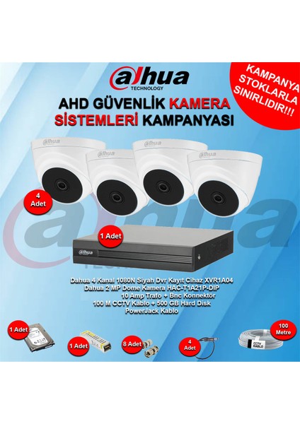 4 Kanal Dome Ahd Güvenlik Kamera Kampanya Seti