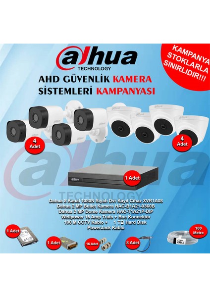 8 Kanal Ahd Güvenlik Kamera Kampanya Seti