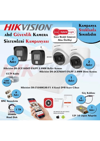 Smart Hybrid Light Ahd 4 Adet 2 Mp Güvenlik Kamera Seti