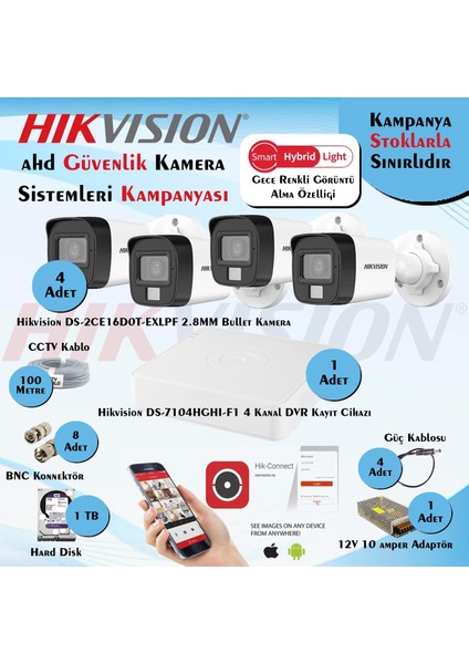 Smart Hybrid Light Ahd 4 Adet Bullet Kamera 2 Mp Güvenlik Kamera Seti