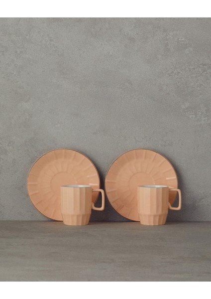 Angely New Bone China 4 Parça 2 Kişilik Kahve Fincan Takımı Somon