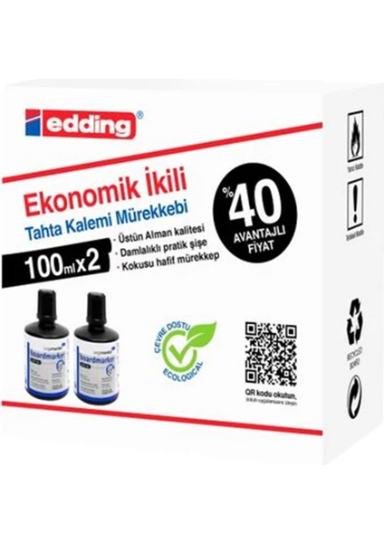 Edding 2'Li Tahta Kalemi Mürekkebi 100 Ml - Siyah