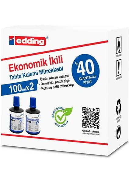 Edding 2'Li Tahta Kalemi Mürekkebi 100 Ml - Mavi