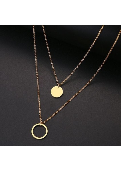Kadın Çift Yuvarlak Geometrik Paslanmaz Çelik Kolye (Yurt Dışından)