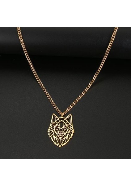 Paslanmaz Çelik Kurt Kafası Hayvan Hip Hop Erkek Zincir Gerdanlık Kolye (Yurt Dışından)