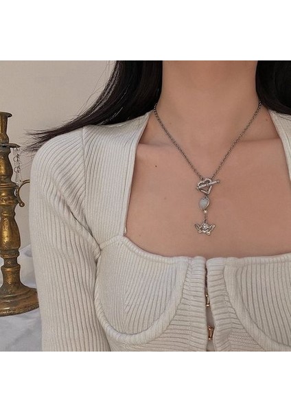 Kpop Bölünmüş Kalp Opal Metal Gümüş Renk Inci Çok Katmanlı Kolye (Yurt Dışından)