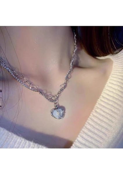 Kore Hollow Pembe Kristal Kalp Gümüş Renk Zinciri Kolye (Yurt Dışından)
