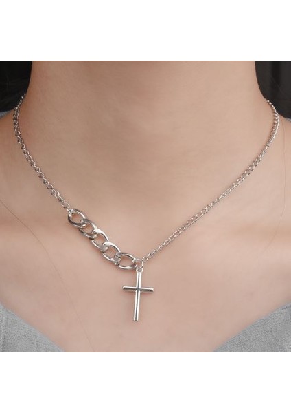 Punk Kristal Çapraz Kadın Erkek Gotik Klavikula Zinciri Kolye (Yurt Dışından)