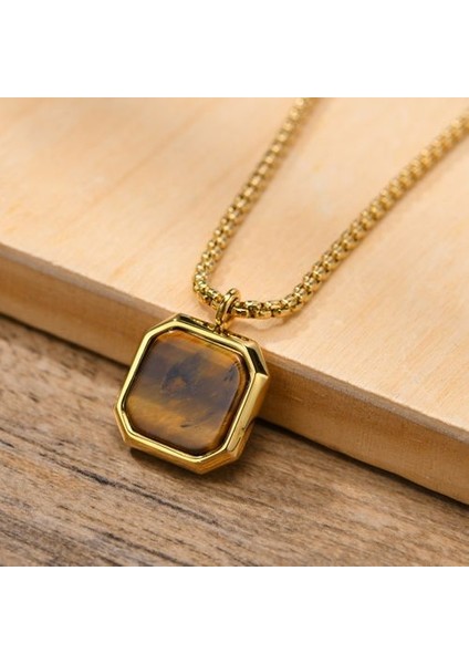 Erkek Siyah Kare Kolye (Yurt Dışından)