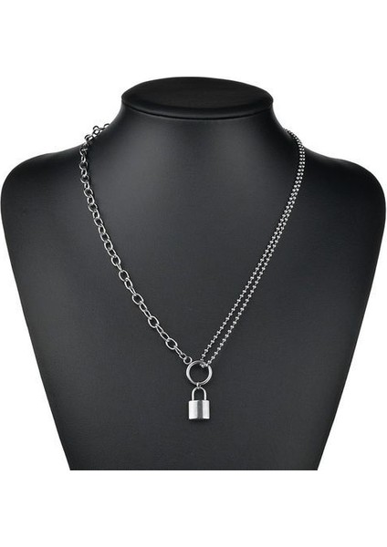 Sevimli Zincir Bağlantı Kilidi Kadın Gümüş Renk Goth Kolye (Yurt Dışından)