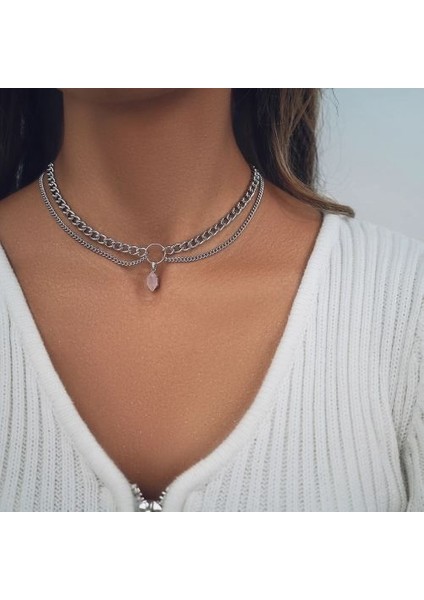 Bohem Opal Taşlı Altıgen Sütun Kadın Doğal Kristal Kolye (Yurt Dışından)