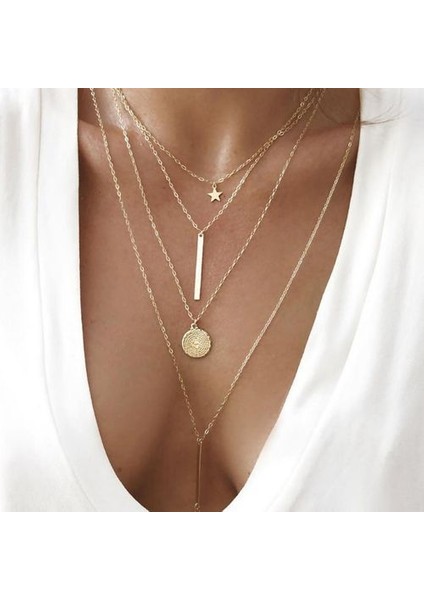 New Bohemian Long Pendant Necklaces Lady Vintage Gold Color Star Kolye (Yurt Dışından)