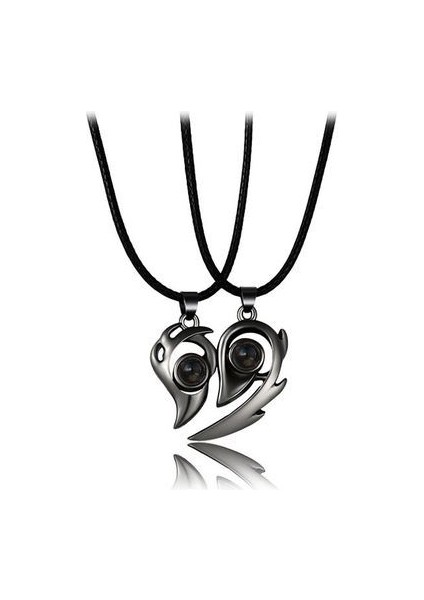 Kadın 2 Adet Manyetik Kalp Çift Sevgililer Günü Kazak Zinciri Kolye (Yurt Dışından)