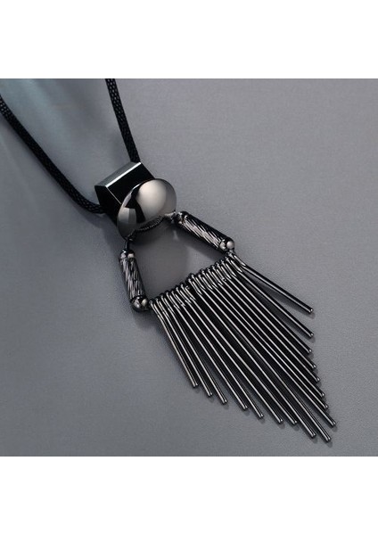 Varış Uzun Kadın Gri Kristal Gerdanlık Collier Kolye (Yurt Dışından)