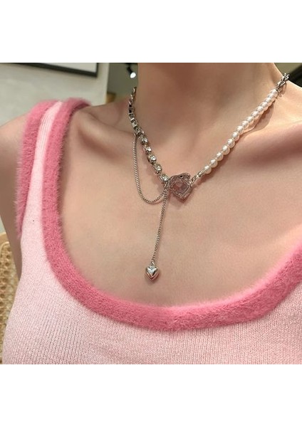 Punk Pembe Aşk Kalp Kısa Kadın Goth Vintage Kolye (Yurt Dışından)