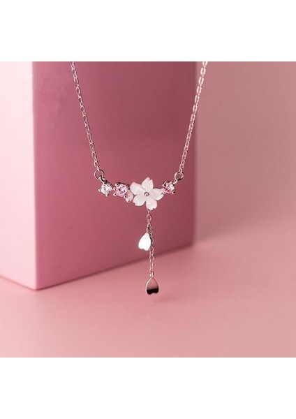 Kiraz Çiçekleri Çiçek Kadın Romantik Kristal Zirkon Kolye (Yurt Dışından)