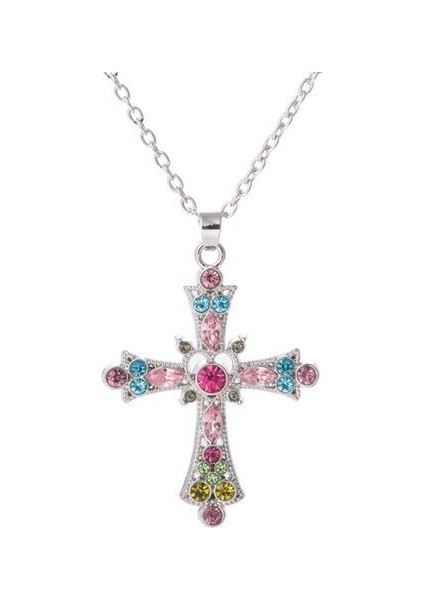 Gotik Pembe Haç Mor Zirkon Punk Grunge Kalp Kolye (Yurt Dışından)