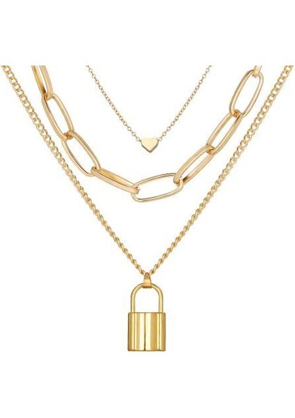 Minimalist Alaşım Kalp Kilit Çok Katmanlı Kolye (Yurt Dışından)