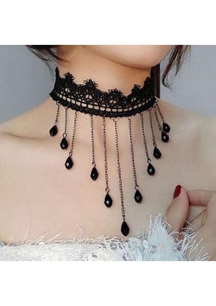 Gotik Punk Dantel Gerdanlık Kadın Retro Klavikula Zinciri Kolye (Yurt Dışından)