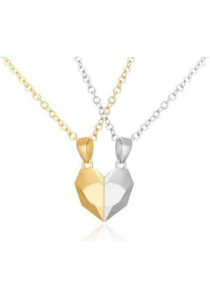 Kadın 2 Adet Manyetik Kalp Çift Sevgililer Günü Kazak Zinciri Kolye (Yurt Dışından)