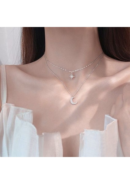 Gümüş Renk Parlak Bayanlar Çift Kolye (Yurt Dışından)