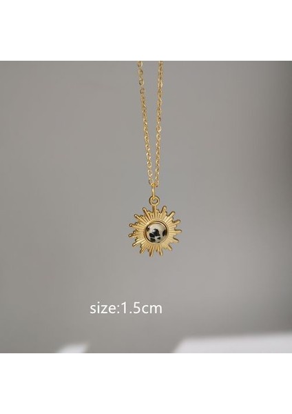 Gri Emaye Yuvarlak Yıldız Güneş Charm Doğal Taş Kolye (Yurt Dışından)