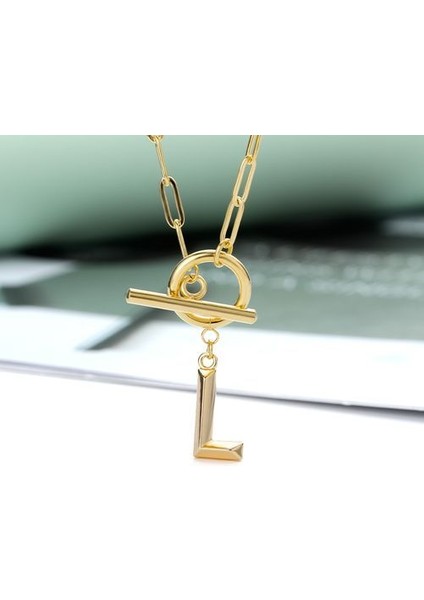 Toka Harfli Ilk Kadın Büyük Az Alfabe Altın Rengi Kolye (Yurt Dışından)