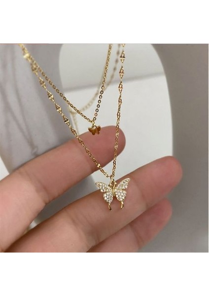 Çift Katmanlı Yıldız Ay Charm Narin Klavikula Zinciri Kolye (Yurt Dışından)