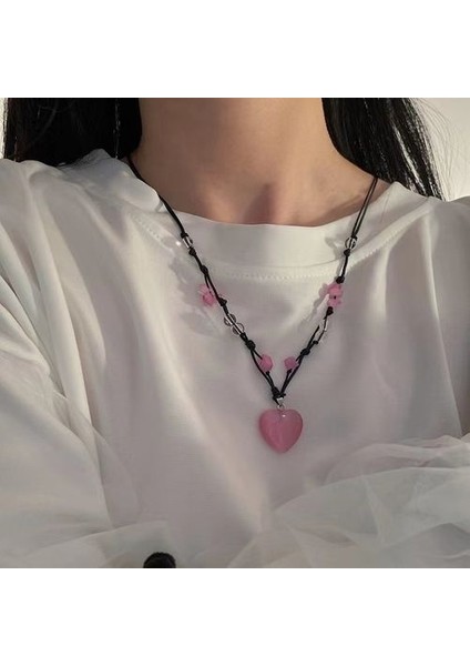 Kore Aşk Kalp Doğal Taş Kadın Kızlar Için Çift Kolye (Yurt Dışından)