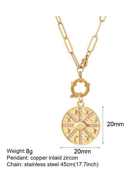 Sevimli Kalp Güneş Ay Yıldız Nazar Mavi Göz Kadın Altın Renk Dijes Kolye (Yurt Dışından)