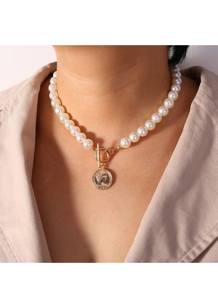 Kotik Vintage Düğün Inci Gerdanlık Kadın Geometrik Kalp Kolye (Yurt Dışından)