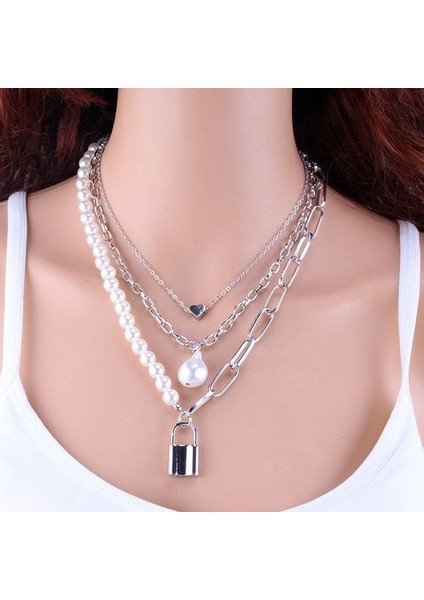 Kadın Zincir Inci Barok Inci Metal Charm Kolye (Yurt Dışından)