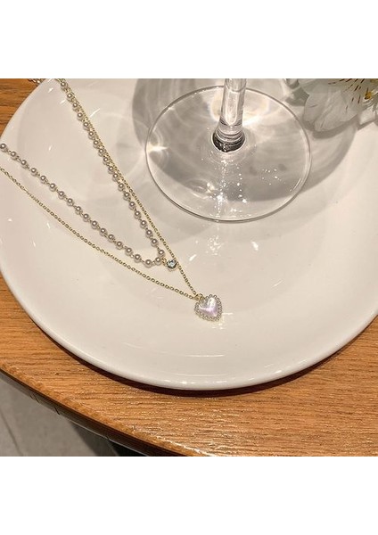 Trendy Kalp Şeklinde Opal Zincir Parlak Kadınlar Mizaç Kolye (Yurt Dışından)