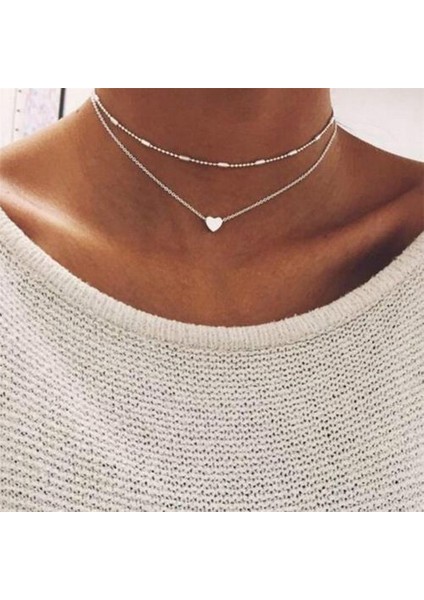 Minik Kalp Gerdanlık Kadın Gümüş Renk Zinciri Küçük Kalp Kolye (Yurt Dışından)