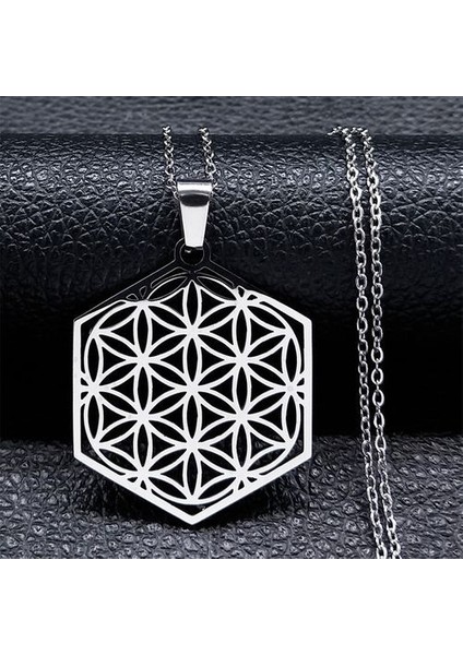 Yaşam Çiçeği Paslanmaz Çelik Mandala Metatron Kutsal Geometri Kolye (Yurt Dışından)