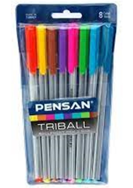 Triball 8'li Renkli Tükenmez Kalem Seti - 1 mm Uç Kalınlığı, Düz Desen