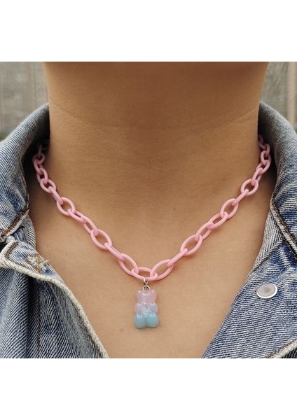 Sevimli Sakızlı Ayı Kadın Şeker Renk Akrilik Zincir Uzun Kolye (Yurt Dışından)