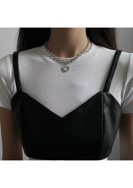 Punk Kalın Kilit Zinciri Kalp Şekli Kısa Gerdanlık Kadın Kolye (Yurt Dışından)